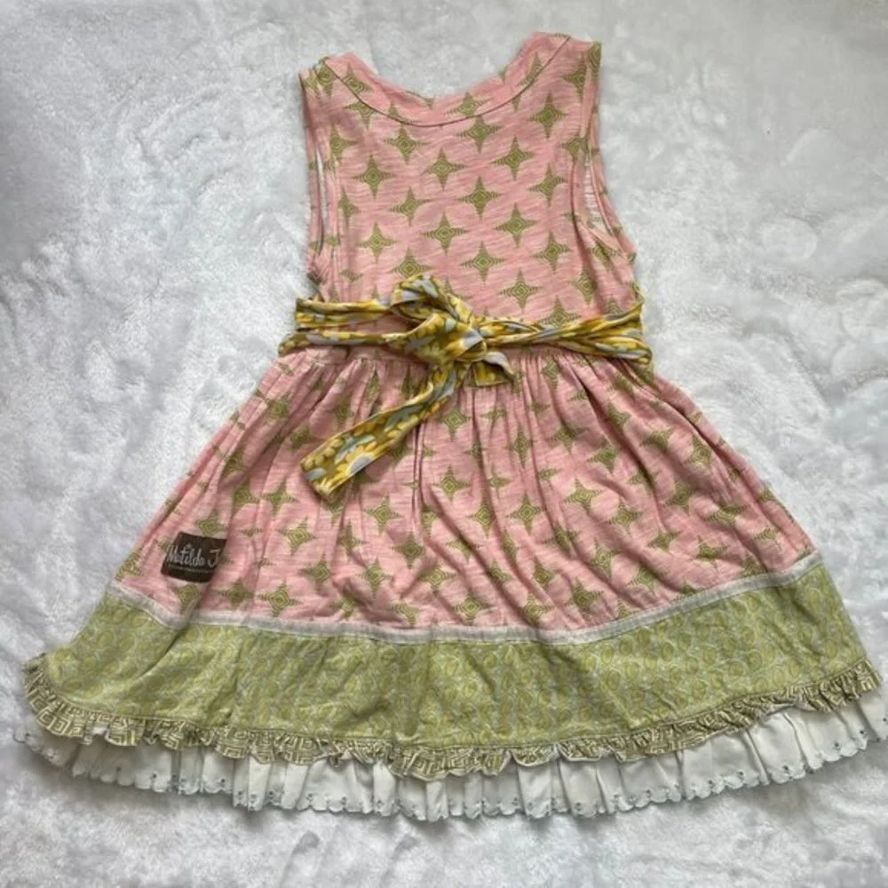 Matilda Jane Girls Serendipity 100% Cotton Pink Spring Joanna Wrap Dress Size 4‎